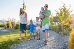 family walking around The Lookout in Lake Chelan
