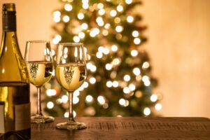 christmas tree and wine